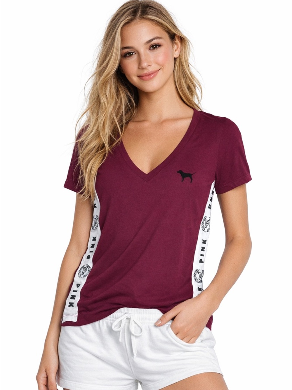 PINK Victoria's Secret Burgundy V-Neck Tee